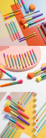 Vibrant Glam Brush Set: Unleash Your Makeup Artistry with our Exquisite 15-Piece Colorful Synthetic Hair Brush Collection
