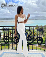 2021 Summer New Fashion Celebrity Sexy Bandage Two-piece Set Tight Short Top & High Waist Flared Trousers Pants Set