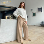 Clacive Blue Office Women'S Pants 2021 Fashion Loose Full Length Ladies Trousers Casual High Waist Wide Pants For Women