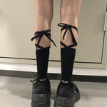 Jk Tie Lace Fishnet Stockings for Women Lolita Middle Tube Socks Sexy Straps Bandage Ribbon Japanese Over Knee Long Socks Party