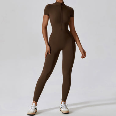 NCLAGEN Zipper Short Sleeve Pants Yoga Jumpsuit For Women Fitness Gym Workout Quick Dry Breathable High Elastic Tracksuit