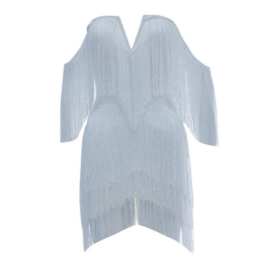 CIEMIILI 2022 Women Fashion Tassel Bandage Dress Sexy V Neck Off Shoulder Bodycon Nightclub Celebrity Female Party Mini Dresses