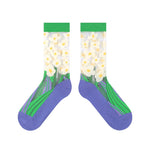 Japanese Kawaii Crystal Silk Socks Ultra-thin Transparent Summer Women Elastic Long Socks Harajuku Flower Glass Silk Lace Socks