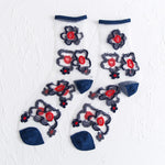 Flower Embroidery Crystal Silk Socks Summer Ultra-Thin Transparent Women Socks Mesh Fishnet Lace Harajuku Retro Crew Socks Women