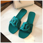 Sexy Open Toe Woman Sandal Summer Cutouts Flat Shoes Beach Wearing Shoes Slides Red Black Green Blue