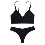 TERMEZY Women Seamless Bra Set Sexy Thong Low Waist Panties Wire Free Bra Bralette Lingerie Wireless Brassiere Female Underwear