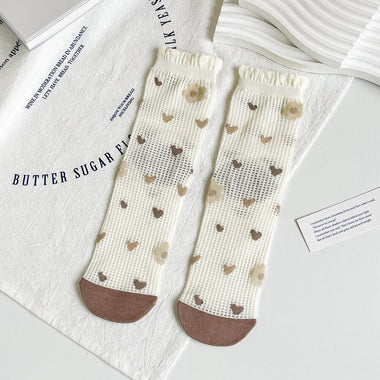 Summer Women Socks Hollow Out Thin Mesh Breathable Long Socks Harajuku Streetwear Japanese Fashion Cute Cartoon Kawaii Socks Sox
