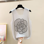 Hot Drilling Ice Silk Camisole for Women's Summer New Knitting Bright Silk Backing Loose Cami Casual Cute Tops Women