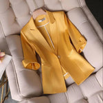 Spring Autumn Women Satin Slik Blazer Jackets Solid Color Notched Collar Single Button Female Suit Fashion Elegant OL Short Coat