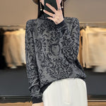 Spring/Summer Stereoscopic Hollow Wool Knit Sweater Women's Pullover Thin Fashion Long-Sleeved Half-High Collar Sexy Chic Top