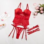 MIRABELLE Lingerie Sets for Women Padded Female Underwear Outfit G-string Transparent Bilizna Set Push Up Lace Corset Top Garter