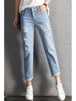 2022 New Women Fashion Mid Waist Boyfriend Big Ripped Hole Jeans Casual High Street Denim Pants Sexy Vintage Pencil Calca Jeans