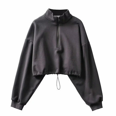 Autumn Winter Hot Style Pullover Women's American Casual Half Zipper Sweater Loose Stand Collar Sports Long-sleeved Jacket