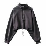 Autumn Winter Hot Style Pullover Women's American Casual Half Zipper Sweater Loose Stand Collar Sports Long-sleeved Jacket