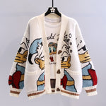 Disney Cartoon Anime Series Donald Duck Japanese Vintage Cute Cartoon Embroidery Knitted Cardigans New Fashion Outwear Sweaters