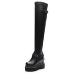 Winter New Slim Height Increasing Platform Buckle Rivet Metal Decoration Genuine Leather Women Over-the-Knee Long Modern Boots