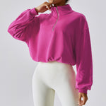 NCLAGEN Running Top Women Long Sleeves 1/2 Zipper Yoga Shirts Stand Collar Leisure Gym Blouse Outdoor Loose Fitness Sweater