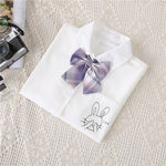 Women White Blouses Shirts Short Sleeve Print Rabbit Lapel 2023 Summer Tops Female Clothing Preppy Style JK Uniform Blusas