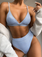 S - XL New Sexy Female Swimsuit High Waist Bikini Women Swimwear Two-pieces Bikini set Ribbed Bather Bathing Suit Swim V2328