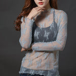 Female Leisure Women Mesh Top Long Sleeve See Through Lace T-shirts Sexy Transparent Fishnet Tops Clubwear Tee Shirts