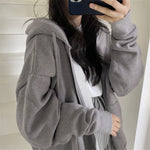 Women Hoodies 2023 Autumn Retro Solid Color Zip Up Oversized Sweatshirts Harajuku Korean Version Long Sleeve Hooded Jackets Coat