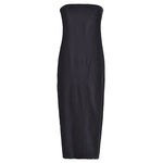 TRAFZA 2023 Women Elegant Denim Dress Strapless Back Zipper Slit Dresses Summer Female Off Shoulder Backless Denim Long Dress