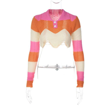 Elegant Party Women's Clothing 2023 Fashion Polo Collar Y2k Tops Multicolor Long-sleeved Shirt Slim Knitting Sweater T-Shirts