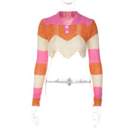 Elegant Party Women's Clothing 2023 Fashion Polo Collar Y2k Tops Multicolor Long-sleeved Shirt Slim Knitting Sweater T-Shirts