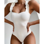 Gossina 2023 New Sexy Female Swimsuit Vintage One Piece Ruffled Push Up Solid Red Swimwear Women Monokini Padded Bathing Suits