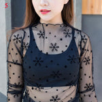 Female Leisure Women Mesh Top Long Sleeve See Through Lace T-shirts Sexy Transparent Fishnet Tops Clubwear Tee Shirts