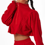 NCLAGEN Long Sleeve Sports Sweater Women Loose Fashion Stand Collar Zipper Crop Top Gym Training Casual Outdoor Running Blouse