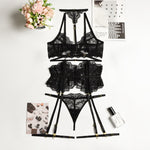 MIRABELLE Sexy Lingerie Halter Bra Set See Through Lace Erotic Underwear 3-Piece Black Thongs Exotic Sets Short Skin Care Kits