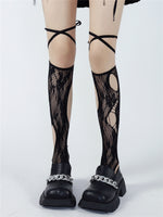 Jk Tie Lace Fishnet Stockings Irregular Split-toe Calf Socks Women's Middle Tube Socks Straps Summer Sexy Long Japanese Socks