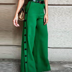 VONDA Elegant Long Trousers Wide Leg Pants Women 2023 Summer Side Buttons Down Casual Solid High Waist Streetwear Pantalon Femme
