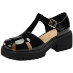 2023 Women Leather High Heel Sandals Gladiator Ladies Buckle Sandals Fashion Thick Heel T-Strap Sandals Summer Shoes 5.5cm