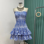 Australia seaside holiday flounce heavy industry embroidery sexy tube top strapless skirt dress fairy travel shoot lady