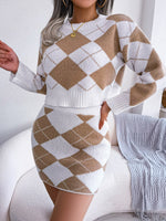 Retro Sweet White cloud printed Two-Piece skirts sets Women's New O Neck  Long-Sleeved Loose Sweater with skirts 2 piece set