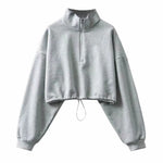 Autumn Winter Hot Style Pullover Women's American Casual Half Zipper Sweater Loose Stand Collar Sports Long-sleeved Jacket
