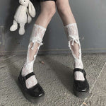 Jk Tie Lace Fishnet Stockings Irregular Split-toe Calf Socks Women's Middle Tube Socks Straps Summer Sexy Long Japanese Socks