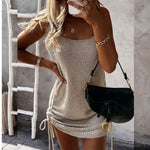 Summer Sleeveless Sling Mini Short Dress Women Casual Fashion Backless Drawstring Low Collar Solid Sexy Spring 2023 New Dresses
