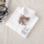 Women White Blouses Shirts Short Sleeve Print Rabbit Lapel 2023 Summer Tops Female Clothing Preppy Style JK Uniform Blusas