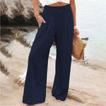 Women Cotton Linen Loose Wide Leg Pants 2023 Spring Summer Office Lady Casual Solid Jogger Elastic Waist Oversized Trousers