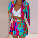 Autumn Winter Fashion HIgh Street Women Pleated Skirts Sets Casual Solid Color Lapel Suit Outwear Elegant Slim Party Female Sets