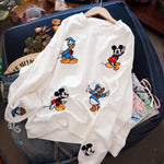 Disney Women White Hoodies Sweatshirt Embroidery Mickey Donald Duck Tracksuit Sports Sweatshirt Japanese Casual Loose Jumper