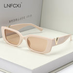 LNFCXI Retro Small Frame Cat Eye Sunglasses for Women Luxury V  Sun Glasses Men Fashion Jelly Sunglasses with Metal Hinges