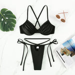 Women Bikini Set 2023 Solid Triangle Chest Pad Swimwear Top Sexy Thong 2 Piece Bandage Cross Swimsuit for Swimming Surfing