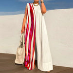 Wide Leg Pants Loose Fit Jumpsuits Women Summer O-Neck Sleeveless Printing Playsuits Patchwork Loungewear Rompers Dropshipping