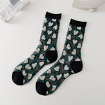 Heart Print Crystal Silk Socks Women Summer Ultra-thin Transparent Elastic Long Socks Casual Fashion Harajuku Kawaii Cute Socks
