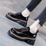 Autumn British Style College Small Leather Shoes Women's Thick Bottom Patent Lace-up Loafers Retro Single Shoes Women's Shoes
