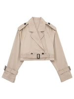 TRAFZA Women Khaki Pant Suit Solid Elegant Belt Long Sleeve Crop Jacket + High Waiste Zipper Fly Pants Sets 2023 Chic Streetwear